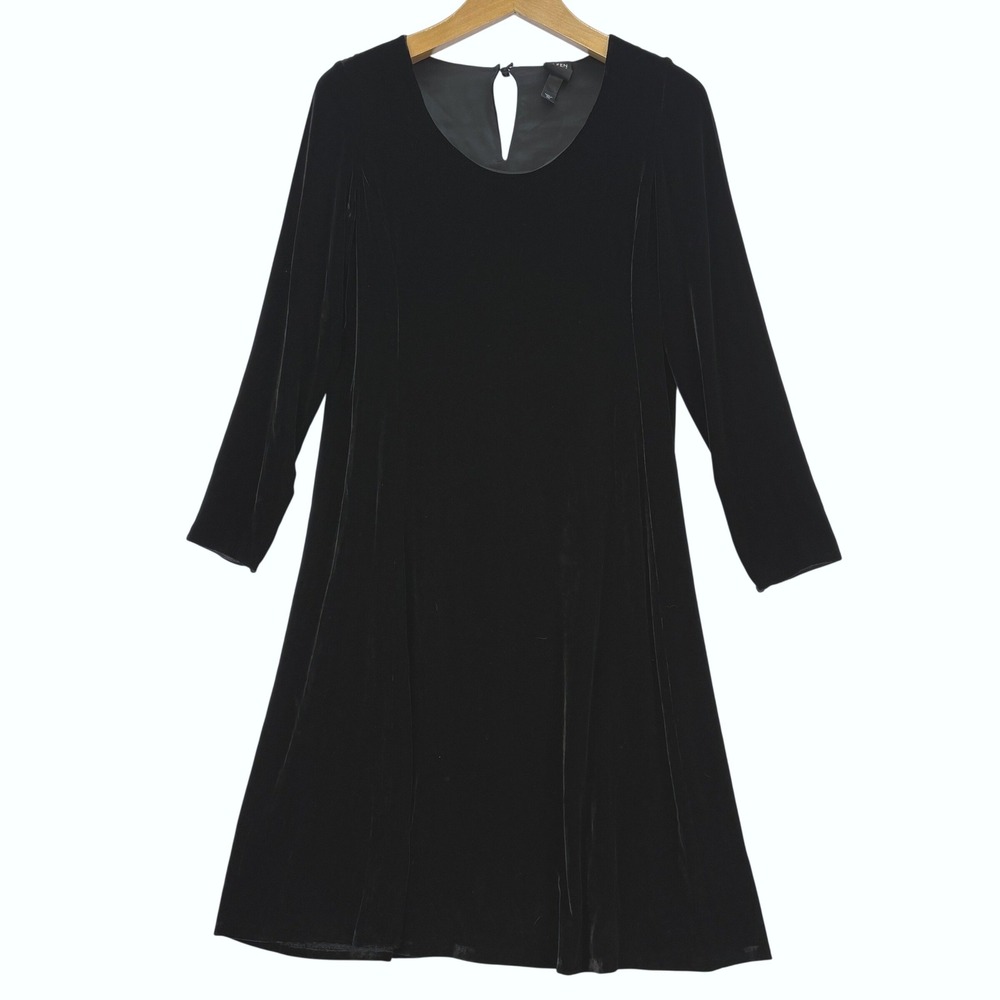 Eileen Fisher Black Velvet Scoop Neck A Line Dress Womens Mp Gothic Witchy Silk